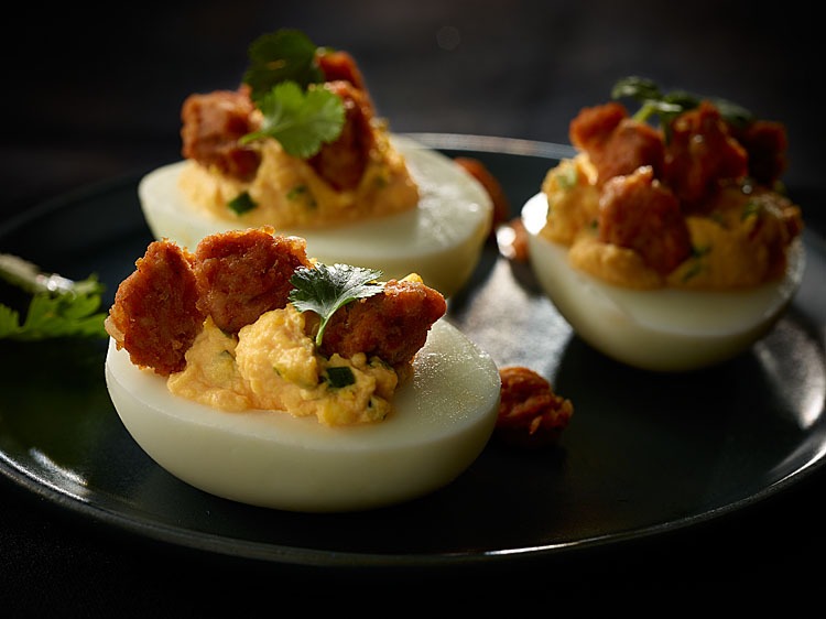 Sriracha Sausage Deviled Eggs